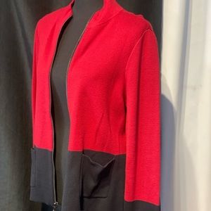 Chico’s Red and Black Zip-Up Sweater